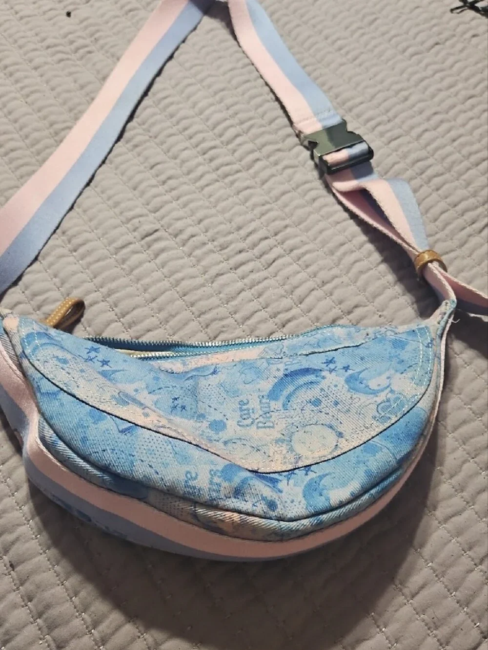 Care Bears Pink and Blue Kids Crossbody Bag with Rainbow Graphic
